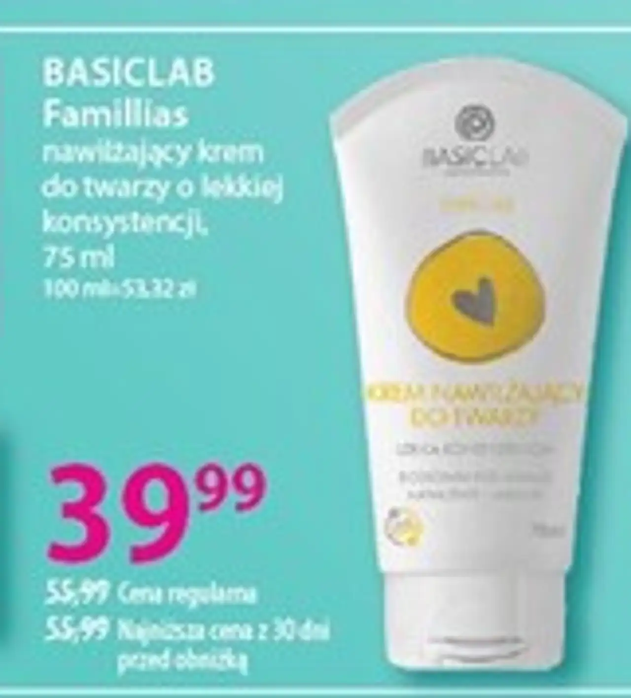 BASICLAB Famillias nawilżający krem do twarzy o lekkiej konsystencji, 75 ml
