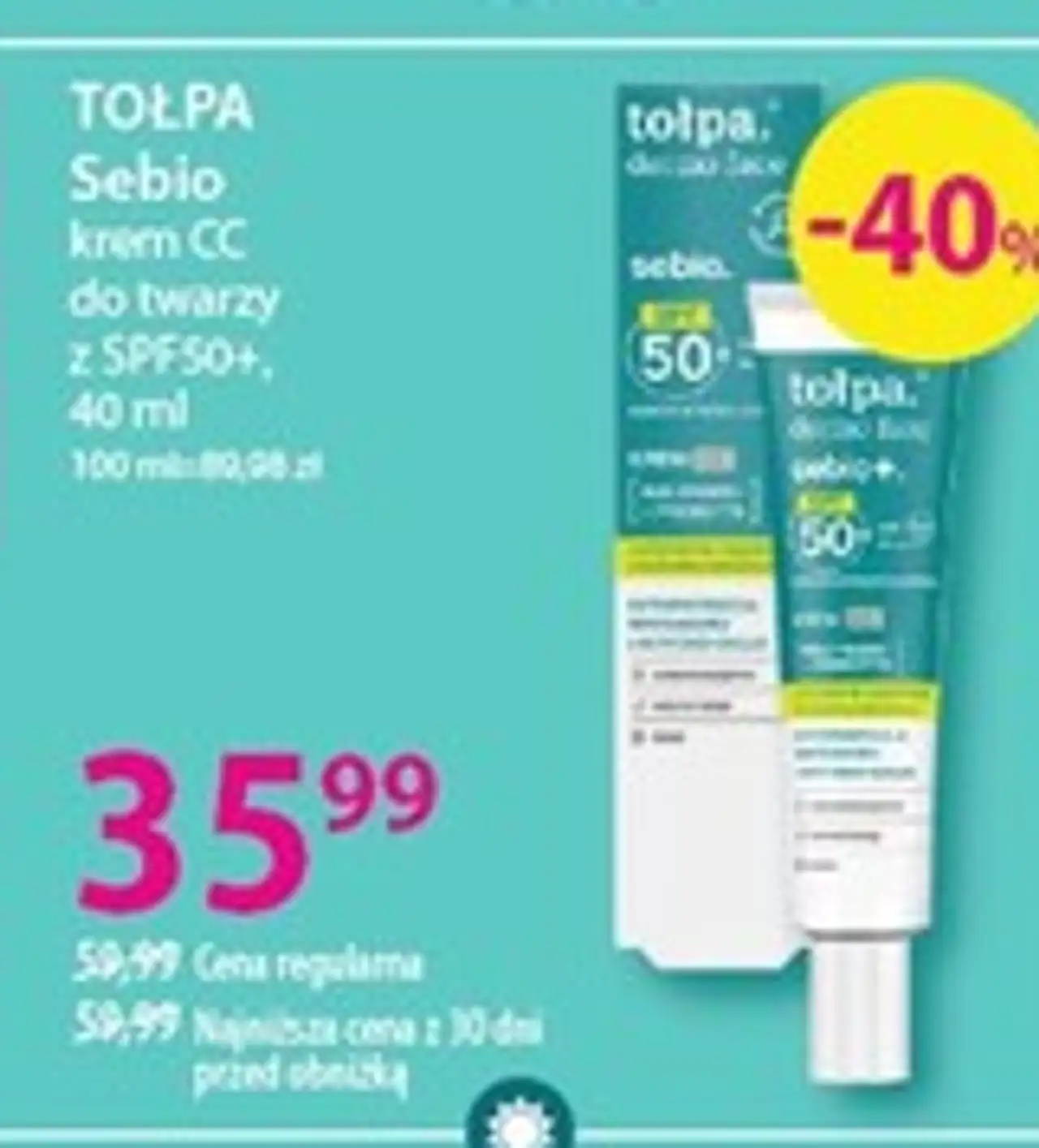 TOŁPA Sebio krem CC do twarzy z SPF50+, 40 ml