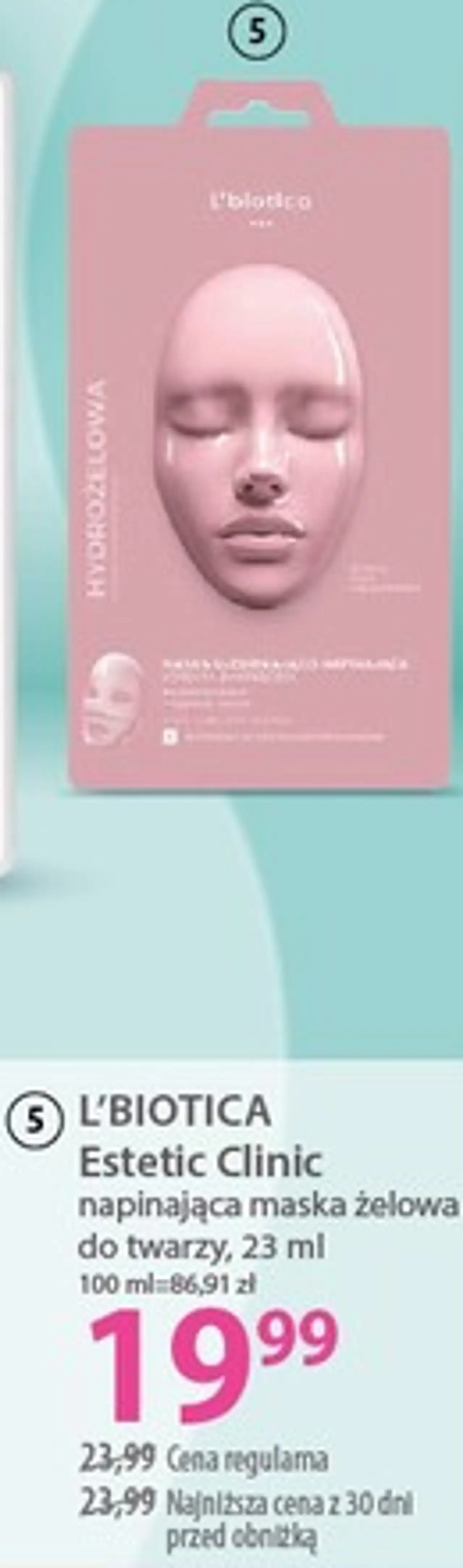 L'BIOTICA Estetic Clinic napinająca maska żelowa do twarzy, 23 ml