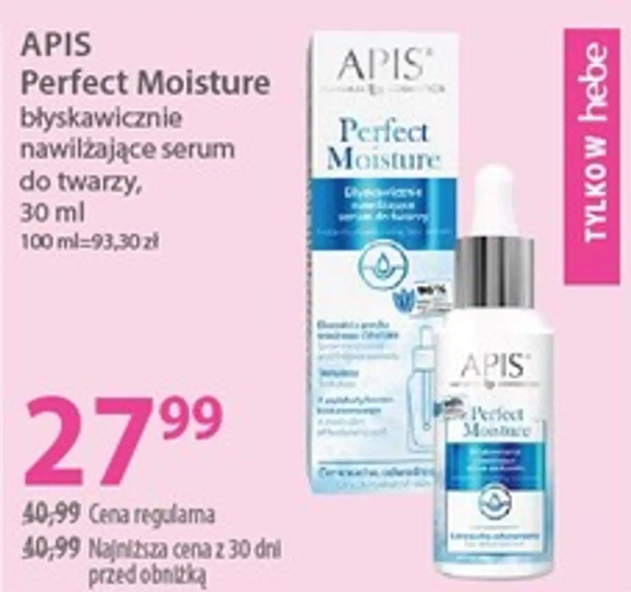 APIS Perfect Moisture błyskawicznie nawilżające serum do twarzy, 30 ml