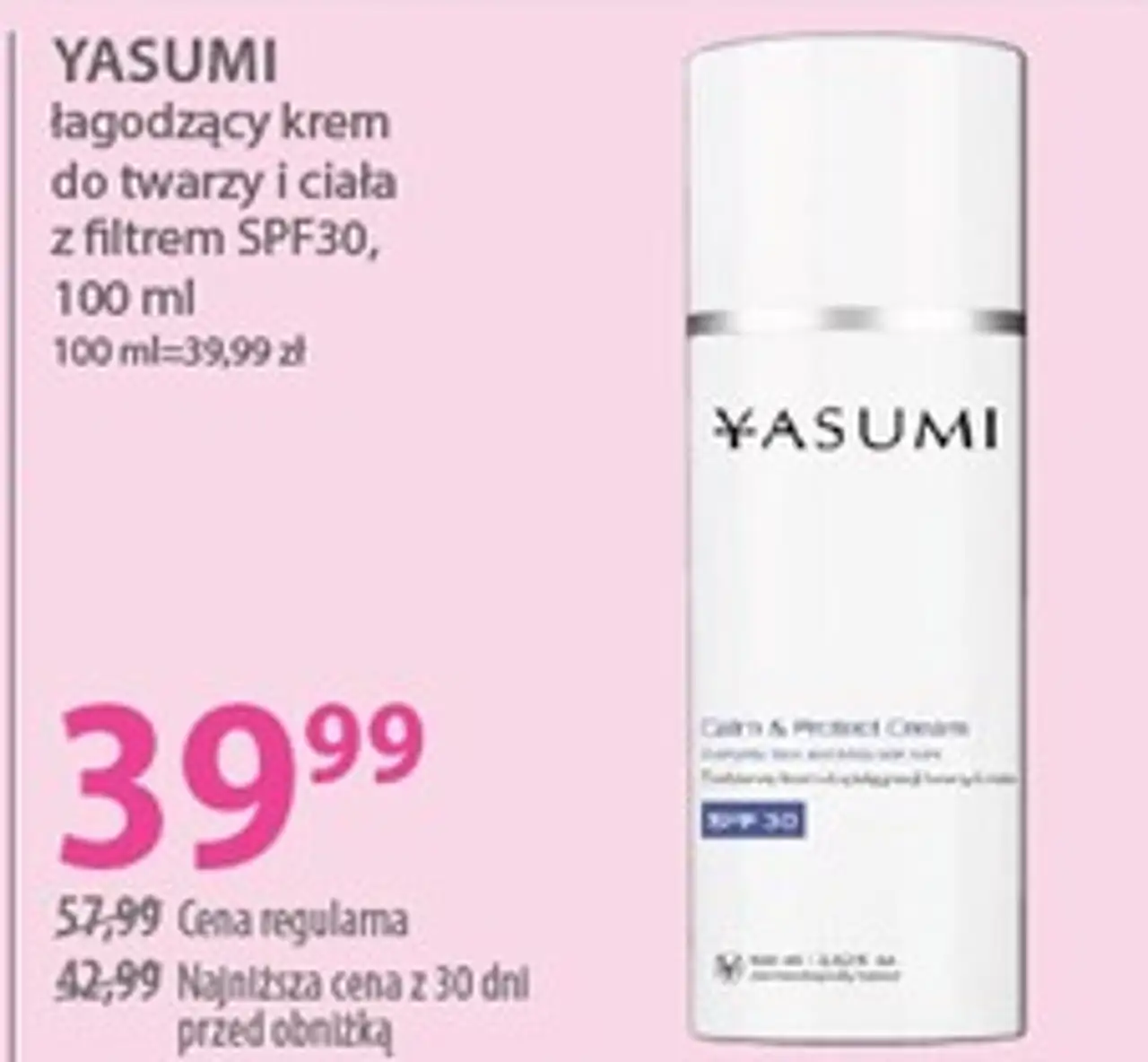 YASUMI łagodzący krem do twarzy i ciała z filtrem SPF30, 100 ml