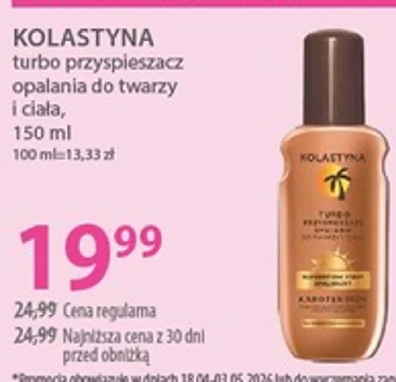 KOLASTYNA turbo przyspieszacz opalania do twarzy i ciała, 150 ml
