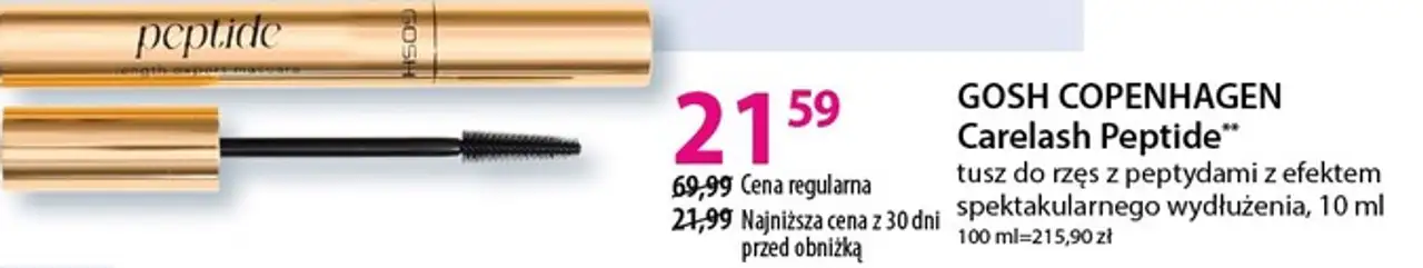 tusz do rzęs z peptydami z efektem spektakularnego wydłużenia, 10 ml GOSH COPENHAGEN Carelash Peptide