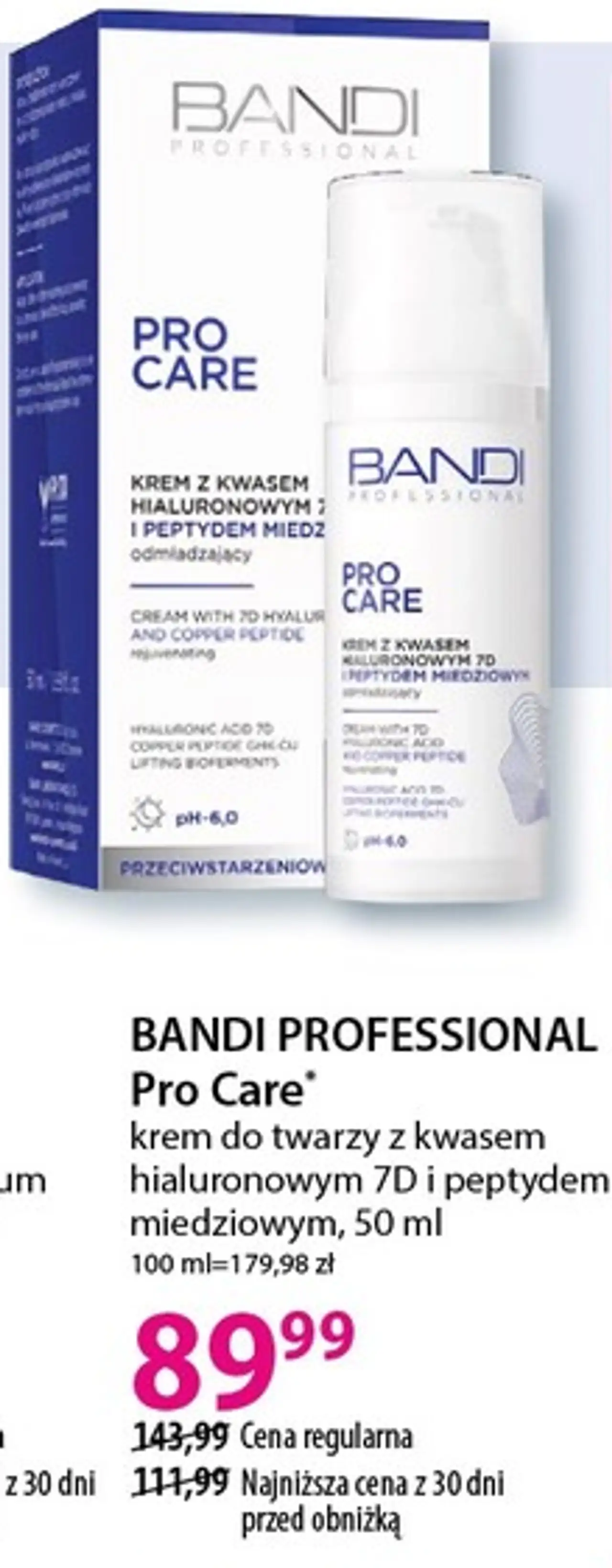 BANDI PROFESSIONAL Pro Care krem do twarzy z kwasem hialuronowym 7D i peptydem miedziowym, 50 ml