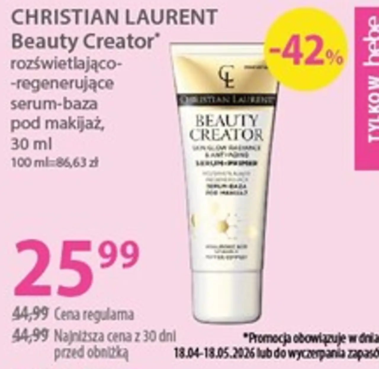 CHRISTIAN LAURENT Beauty Creator rozświetlająco-regenerujące serum-baza pod makijaż, 30 ml