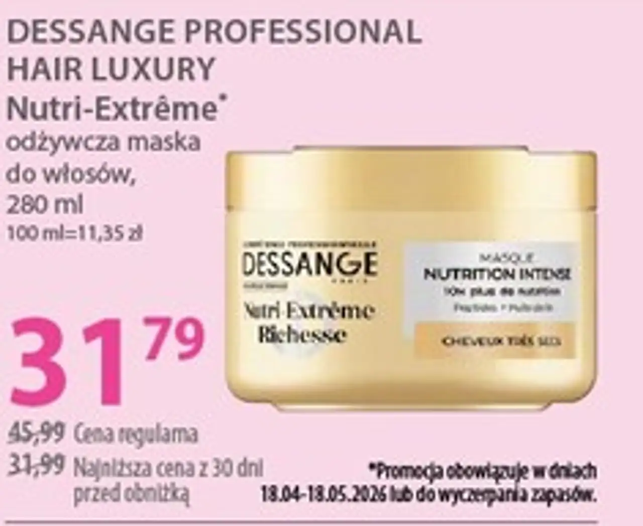 DESSANGE PROFESSIONAL HAIR LUXURY Nutri-Extrême odżywcza maska do włosów, 280 ml