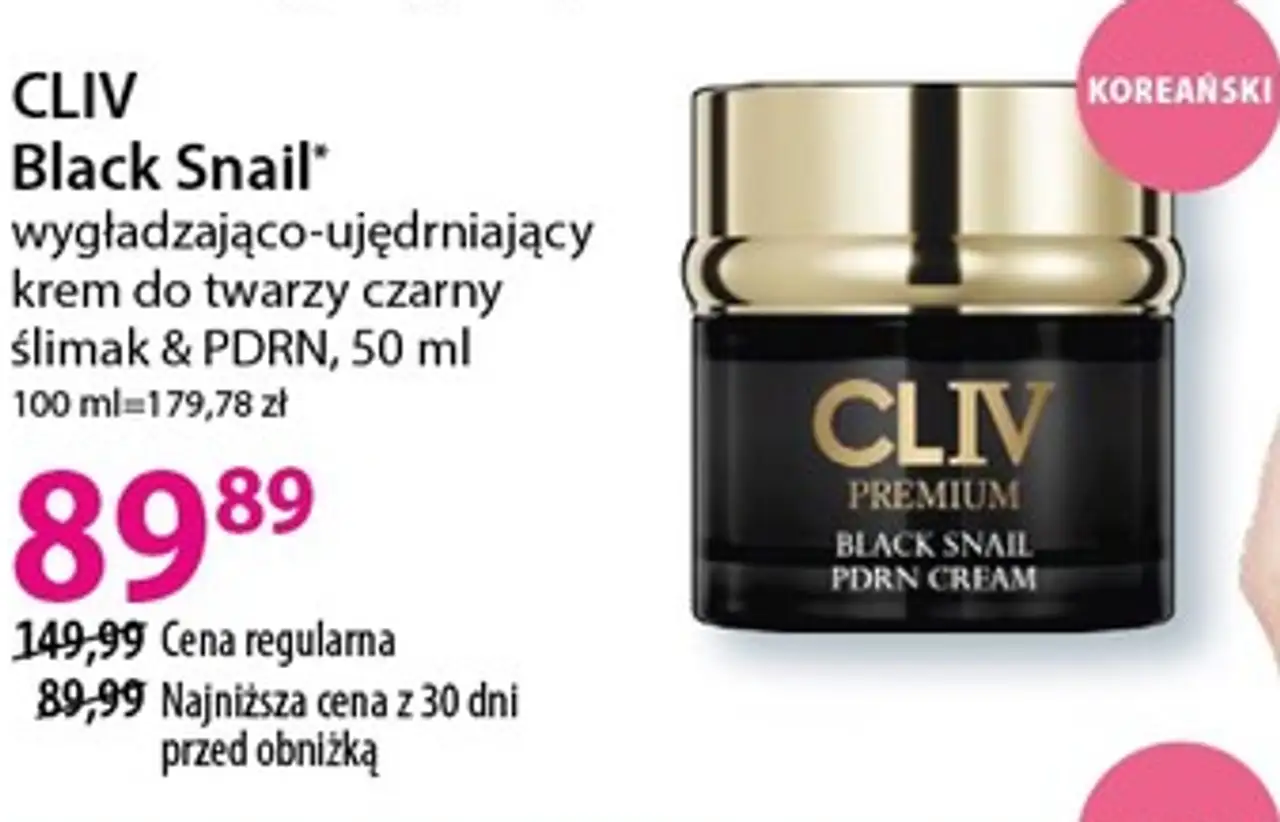 CLIV Black Snail wygładzająco-ujędrniający krem do twarzy czarny ślimak & PDRN, 50 ml