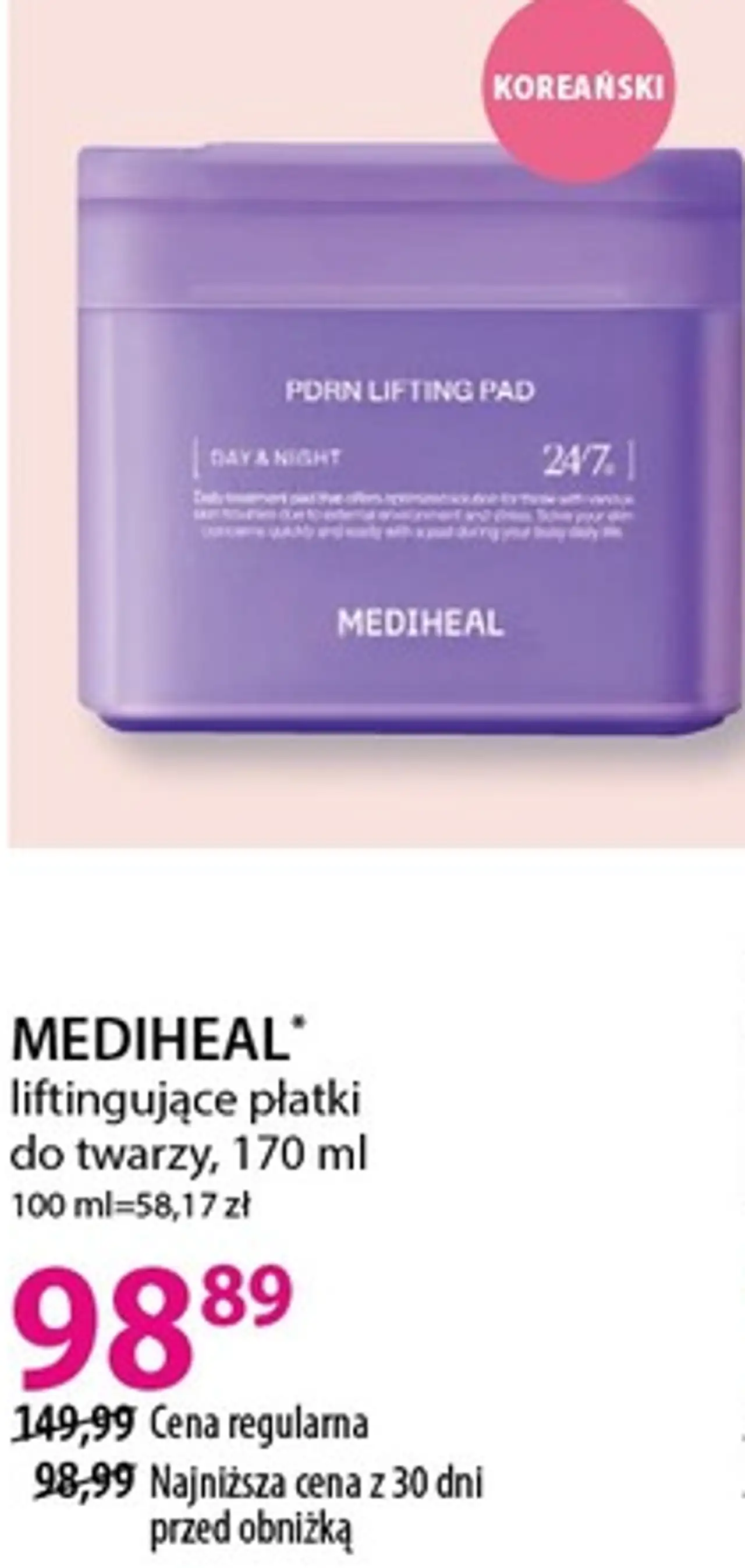 MEDIHEAL liftingujące płatki do twarzy, 170 ml