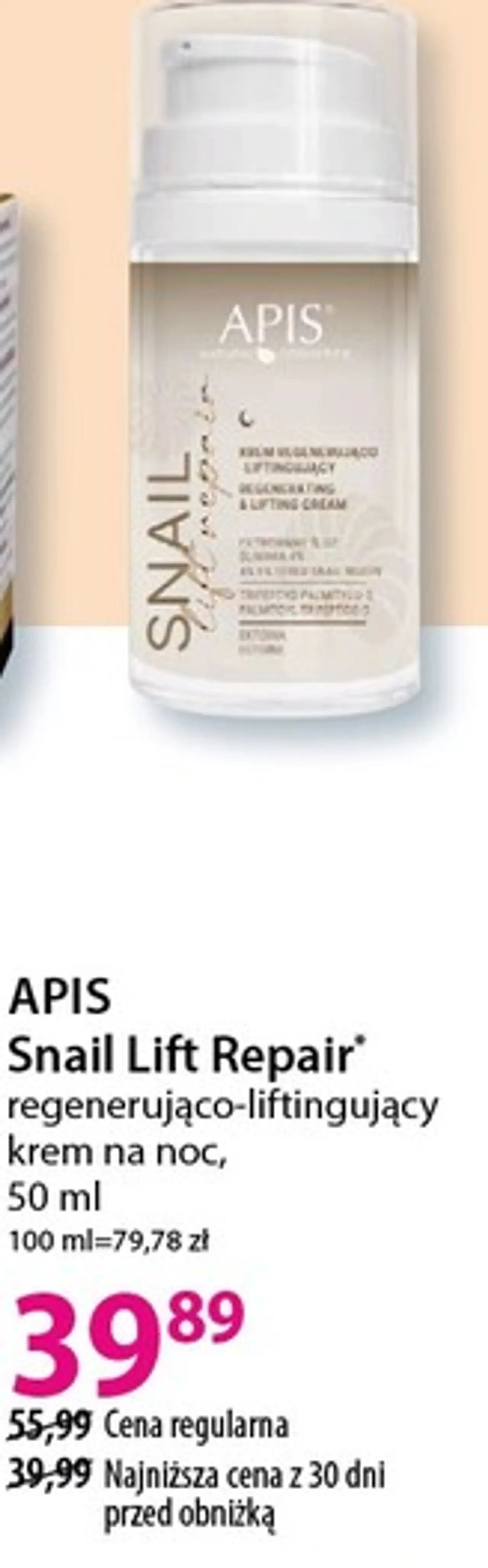 APIS Snail Lift Repair regenerująco-liftingujący krem na noc, 50 ml