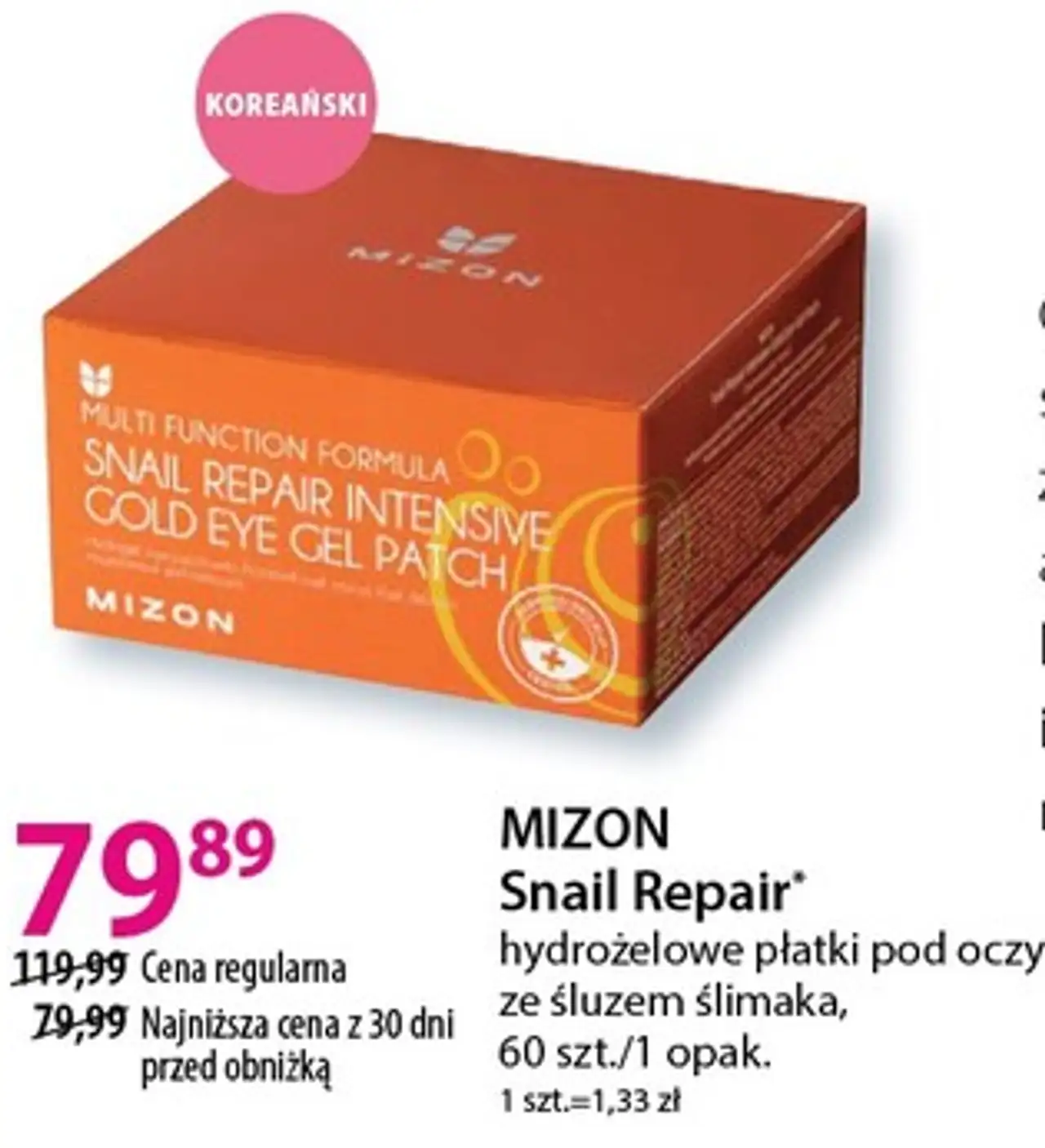 MIZON Snail Repair hydrożelowe płatki pod oczy ze śluzem ślimaka, 60 szt./1 opak.