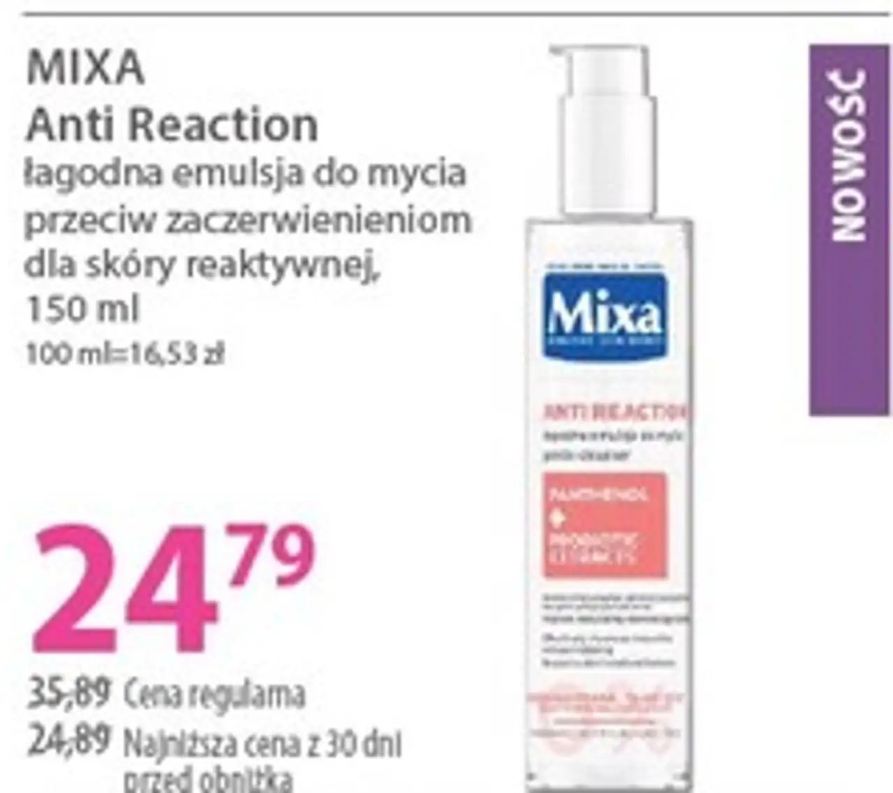 MIXA Anti Reaction łagodna emulsja do mycia przeciw zaczerwienieniom dla skóry reaktywnej, 150 ml