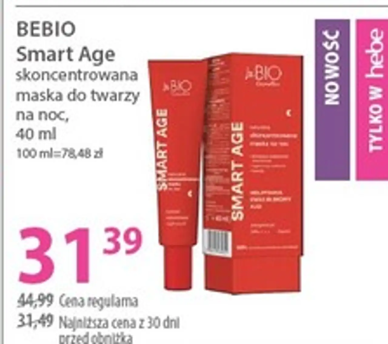 BEBIO Smart Age skoncentrowana maska do twarzy na noc, 40 ml
