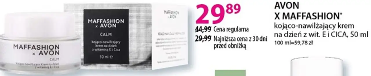 kojąco-nawilżający krem na dzień z wit. E i CICA, 50 ml AVON X MAFFASHION*