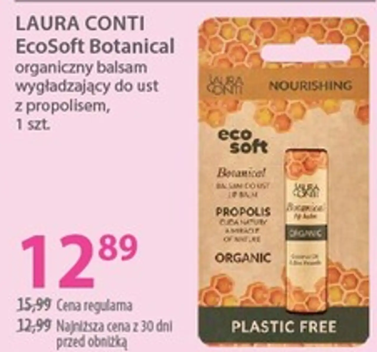 LAURA CONTI EcoSoft Botanical organiczny balsam wygładzający do ust z propolisem, 1 szt.