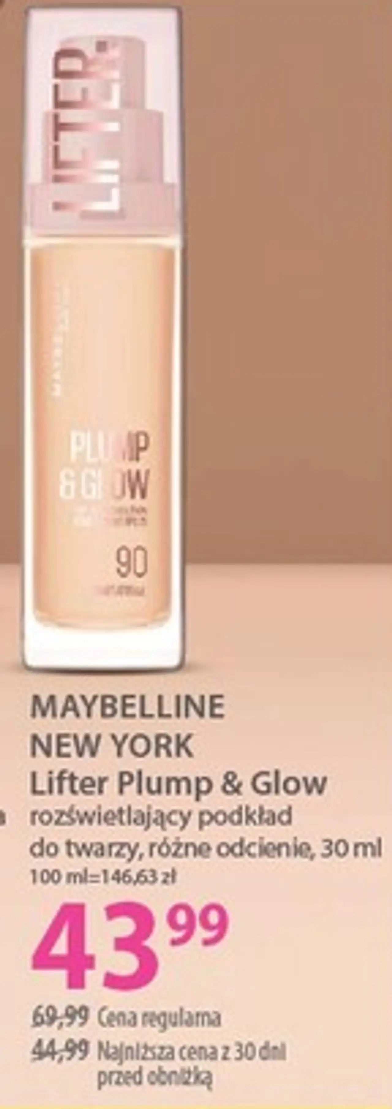 MAYBELLINE NEW YORK Lifter Plump & Glow rozświetlający podkład do twarzy, różne odcienie, 30 ml