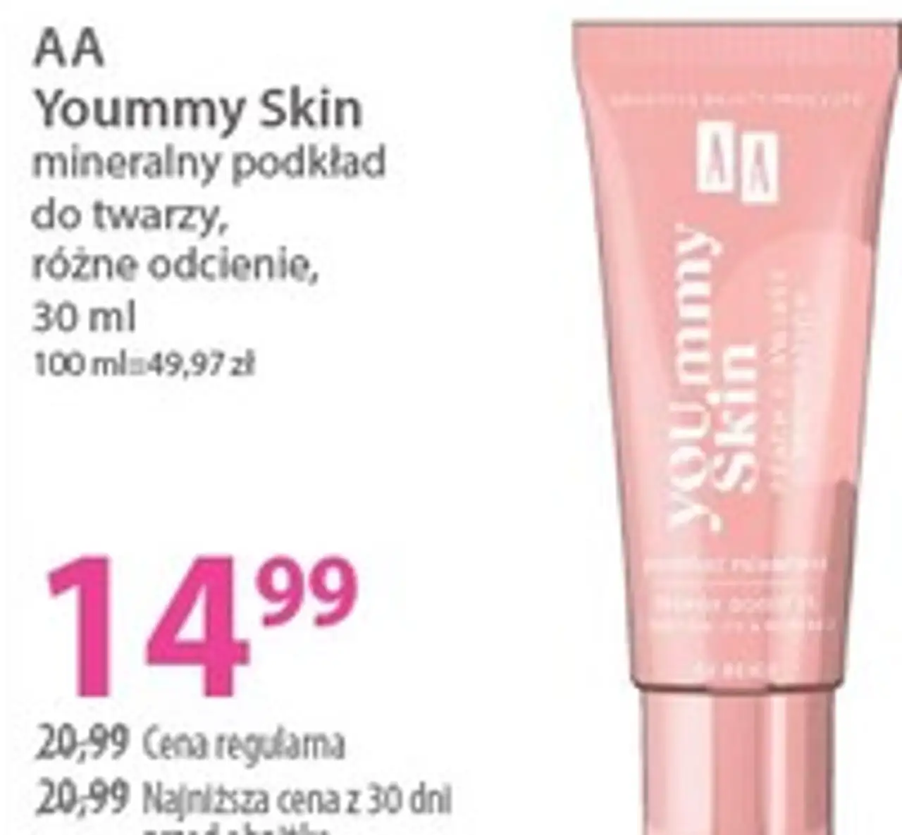 AA Yoummy Skin mineralny podkład do twarzy, różne odcienie, 30 ml