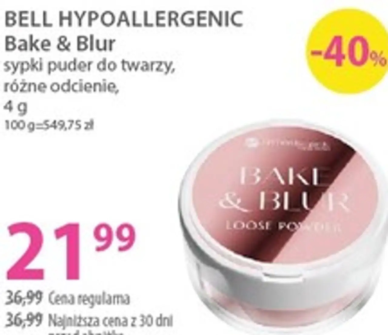 BELL HYPOALLERGENIC Bake & Blur sypki puder do twarzy, różne odcienie, 4 g
