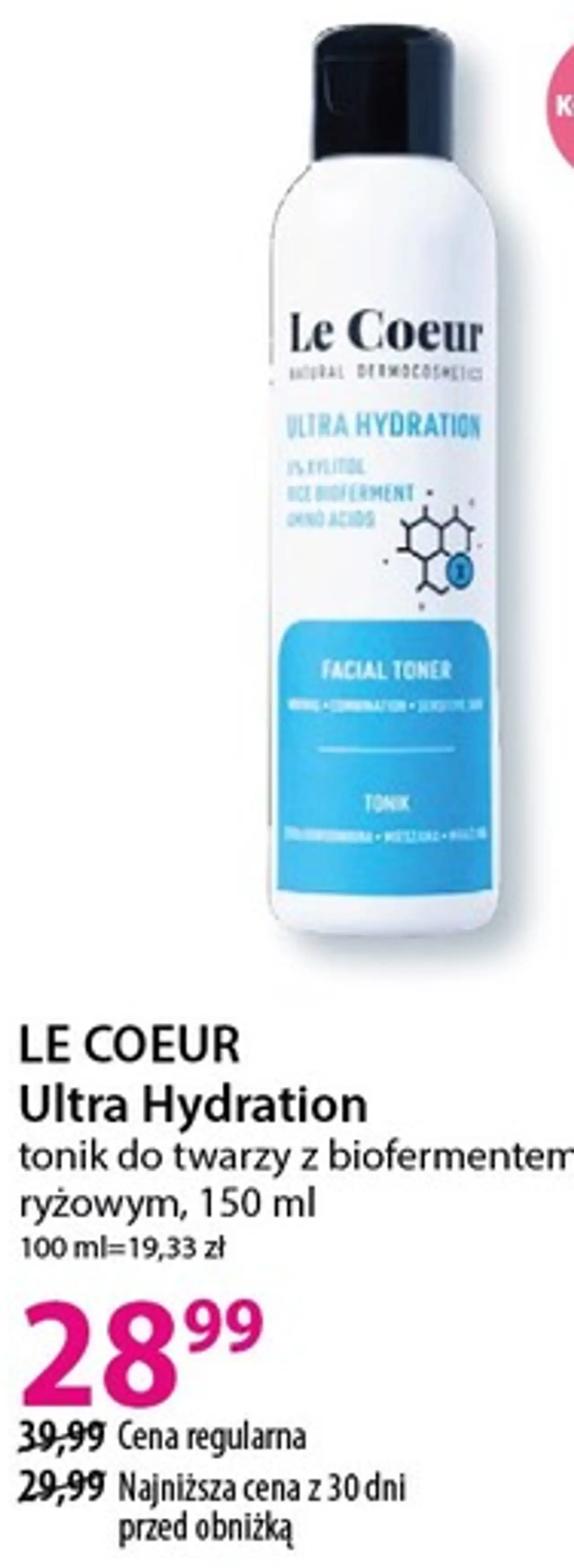 Ultra Hydration tonik do twarzy z biofermentem ryżowym, 150 ml LE COEUR