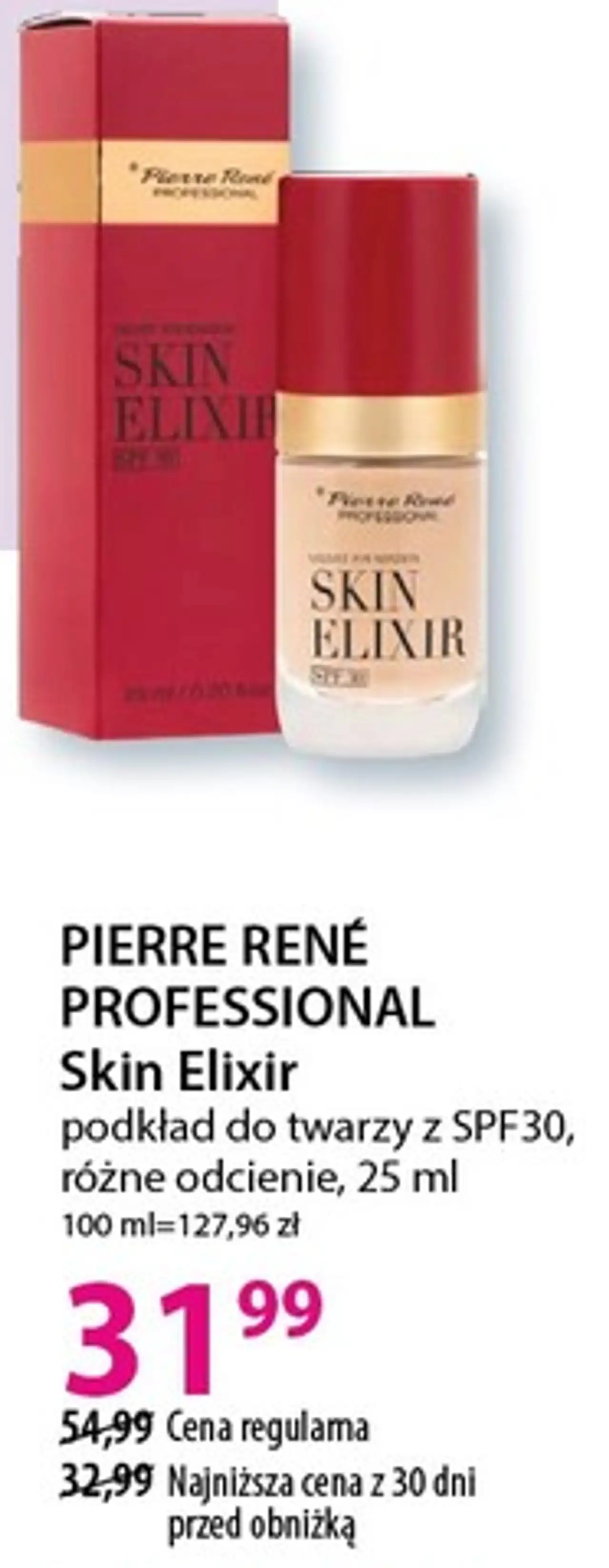 PIERRE RENÉ PROFESSIONAL Skin Elixir podkład do twarzy z SPF30, różne odcienie, 25 ml