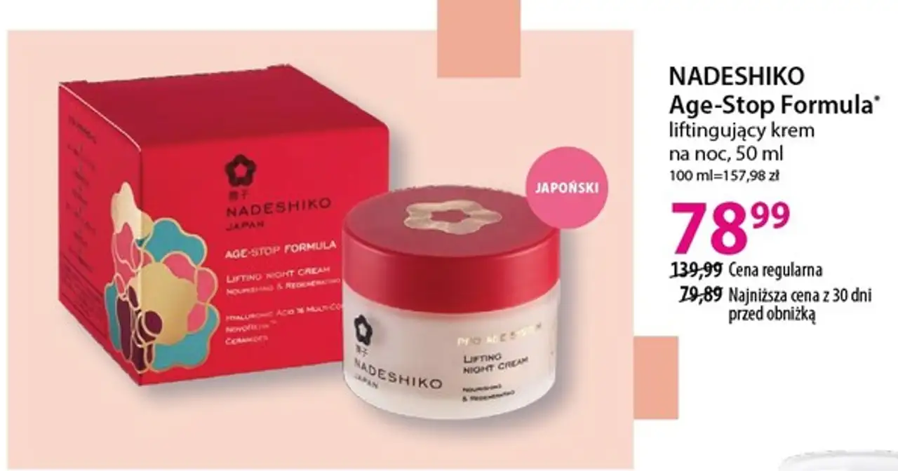 NADESHIKO Age-Stop Formula* liftingujący krem na noc, 50 ml