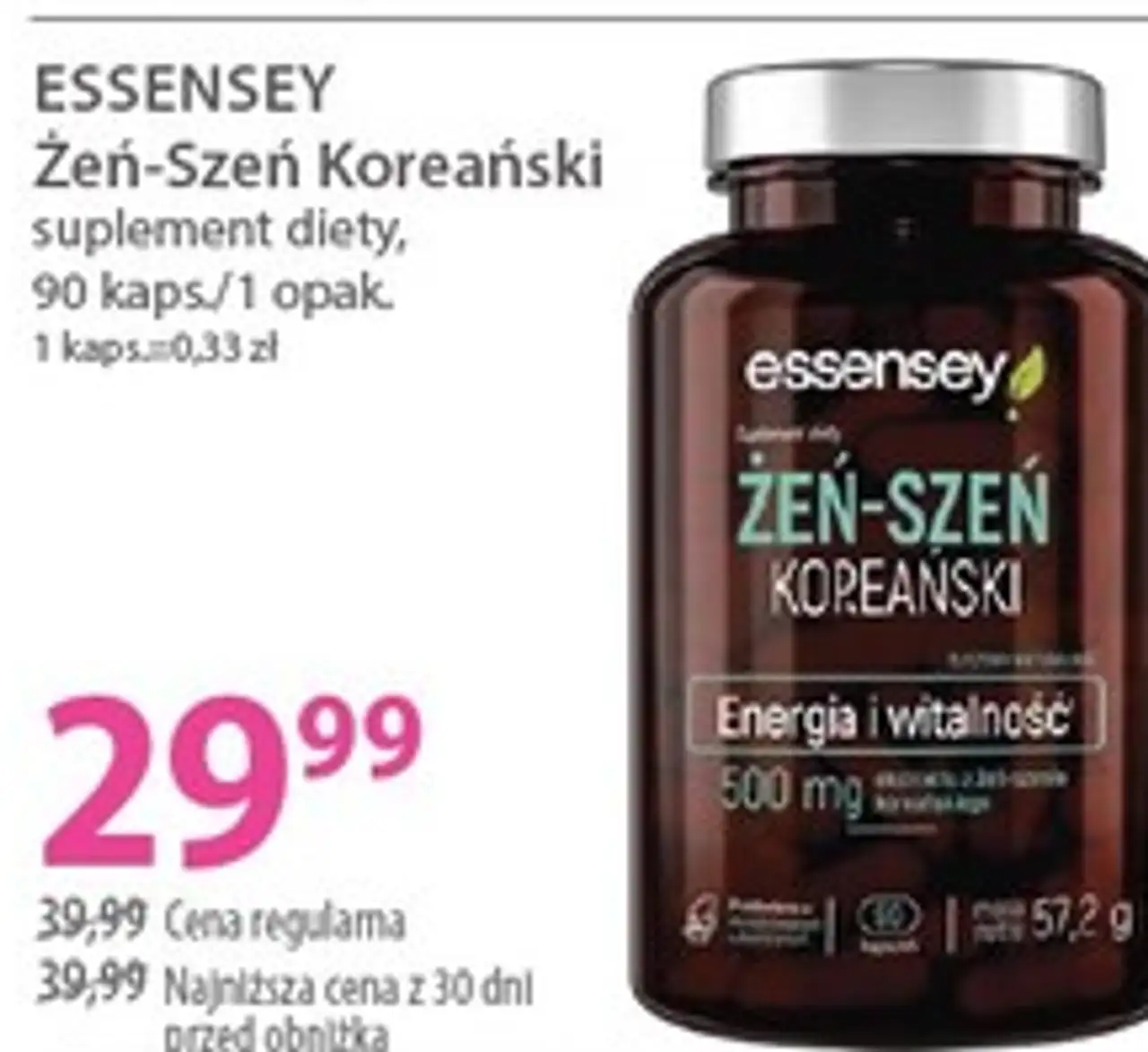 ESSENSEY Żeń-Szeń Koreański suplement diety, 90 kaps./1 opak.