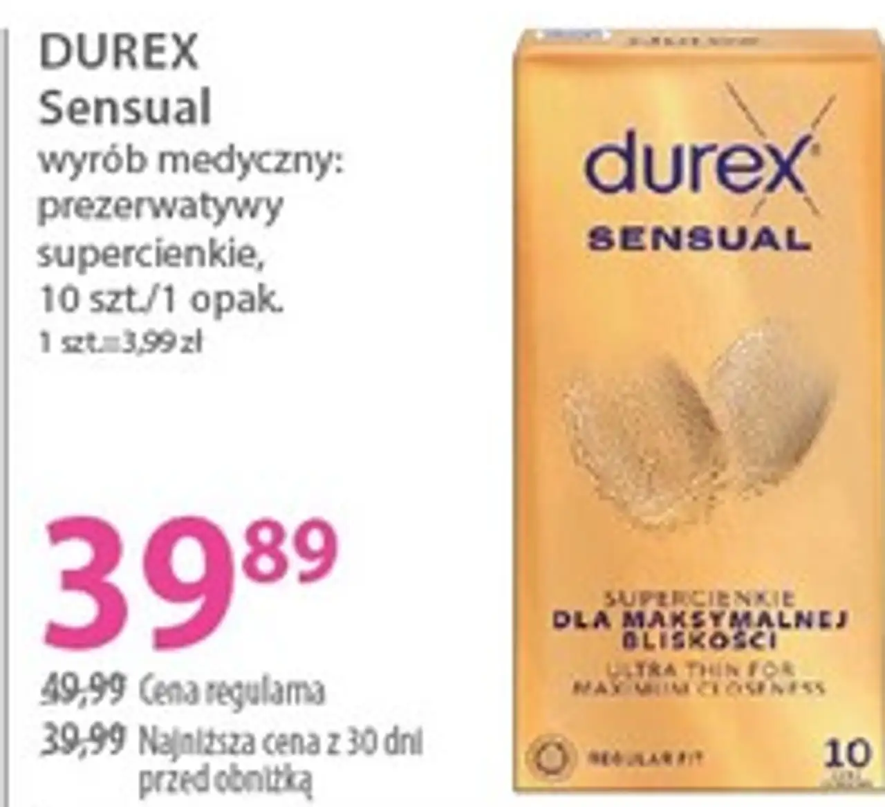 DUREX Sensual wyrób medyczny: prezerwatywy supercienkie, 10 szt./1 opak.