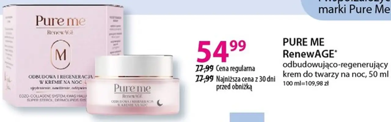 PURE ME RenewAGE odbudowująco-regenerujący krem do twarzy na noc, 50 ml
