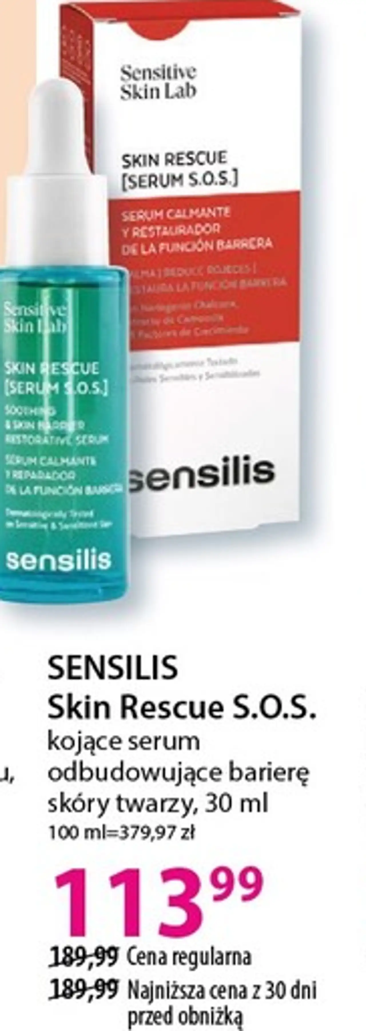 Skin Rescue S.O.S. kojące serum odbudowujące barierę skóry twarzy, 30 ml