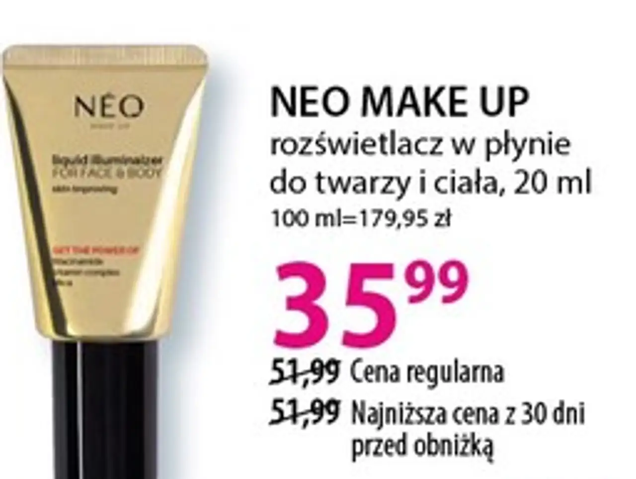 NEO MAKE UP rozświetlacz w płynie do twarzy i ciała, 20 ml
