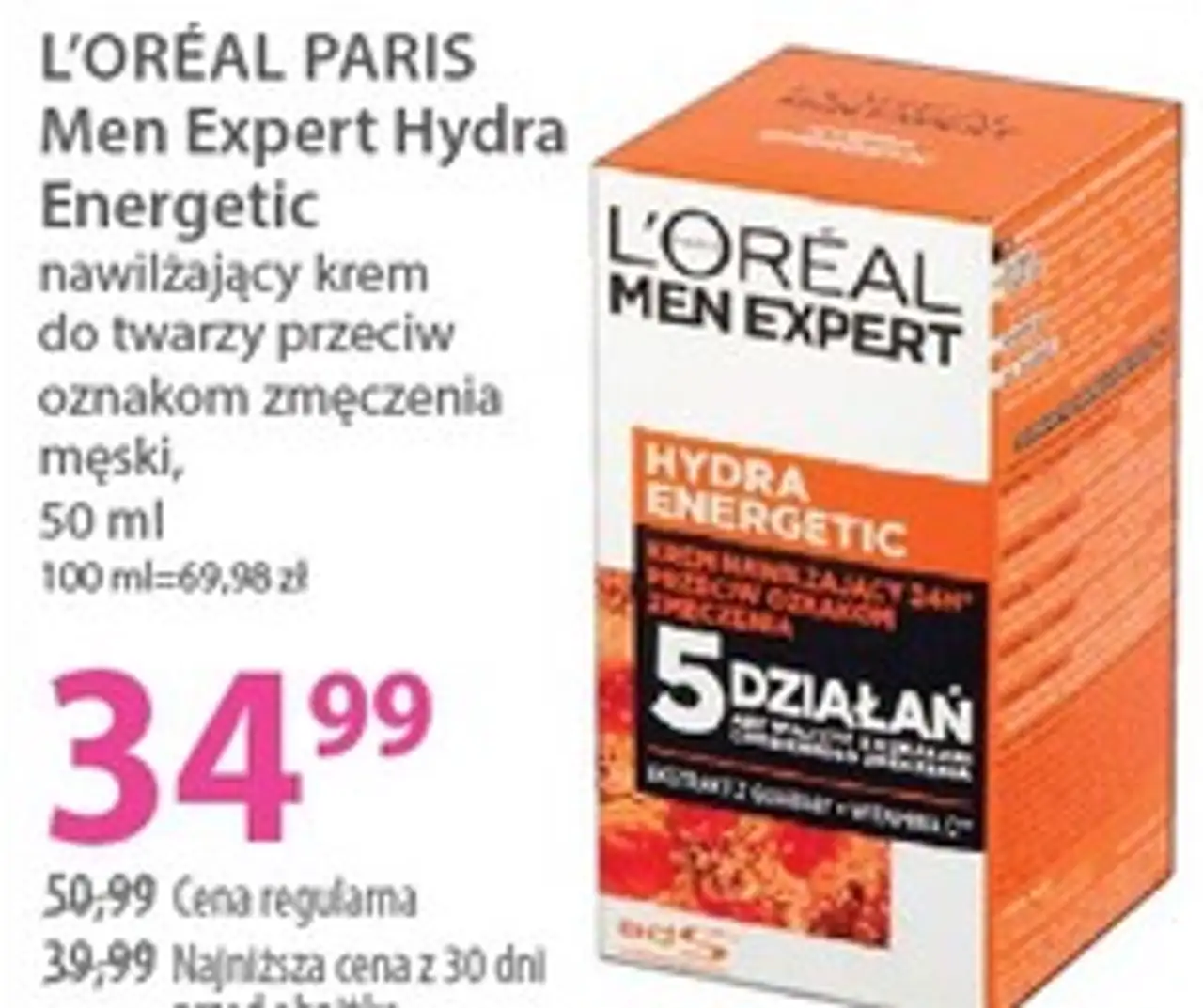 L'ORÉAL PARIS Men Expert Hydra Energetic nawilżający krem do twarzy przeciw oznakom zmęczenia męski, 50 ml