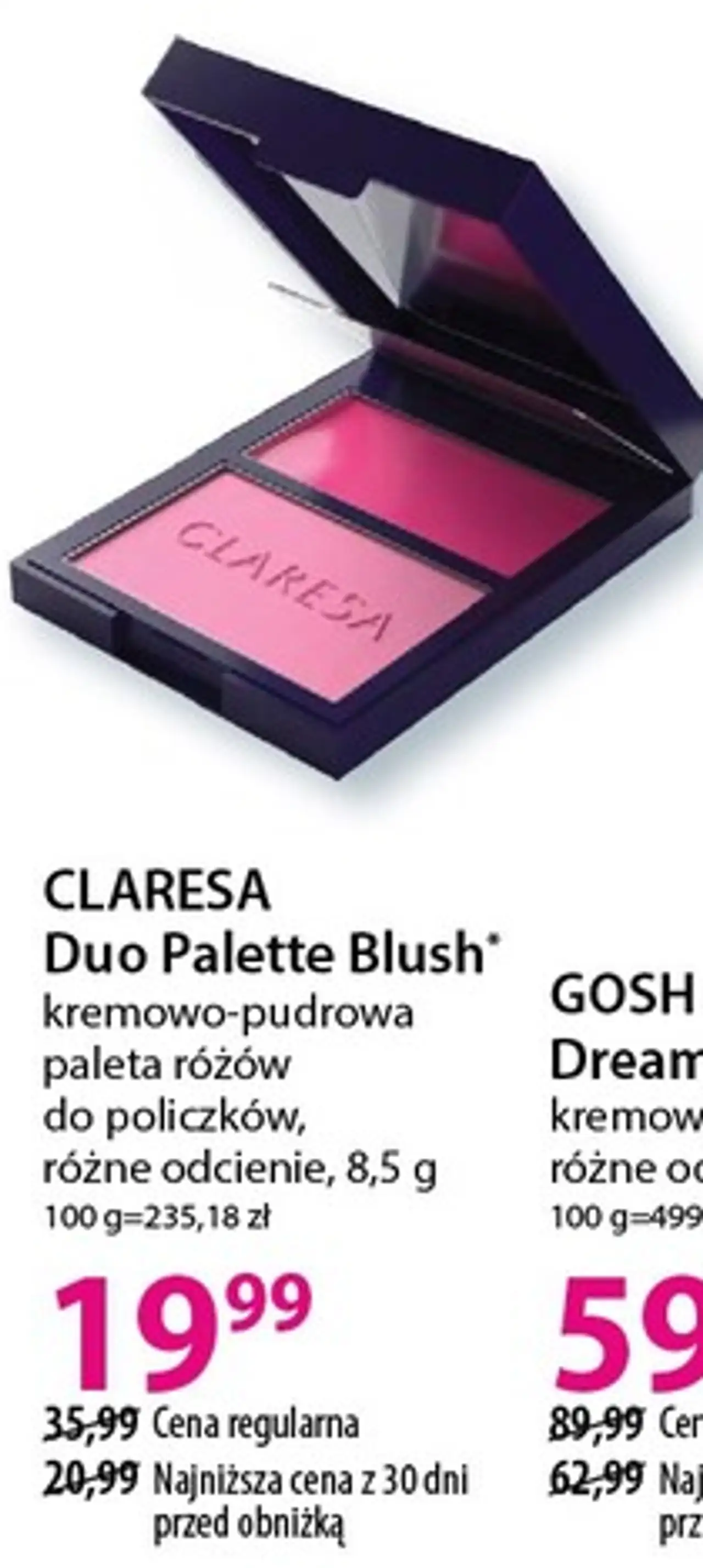 CLARESA Duo Palette Blush kremowo-pudrowa paleta różów do policzków, różne odcienie, 8,5 g