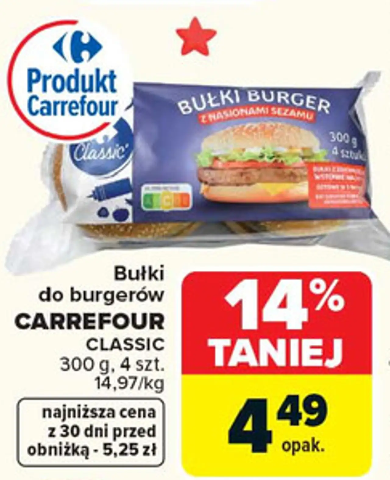 Bułki do burgerów CARREFOUR CLASSIC 300 g, 4 szt.