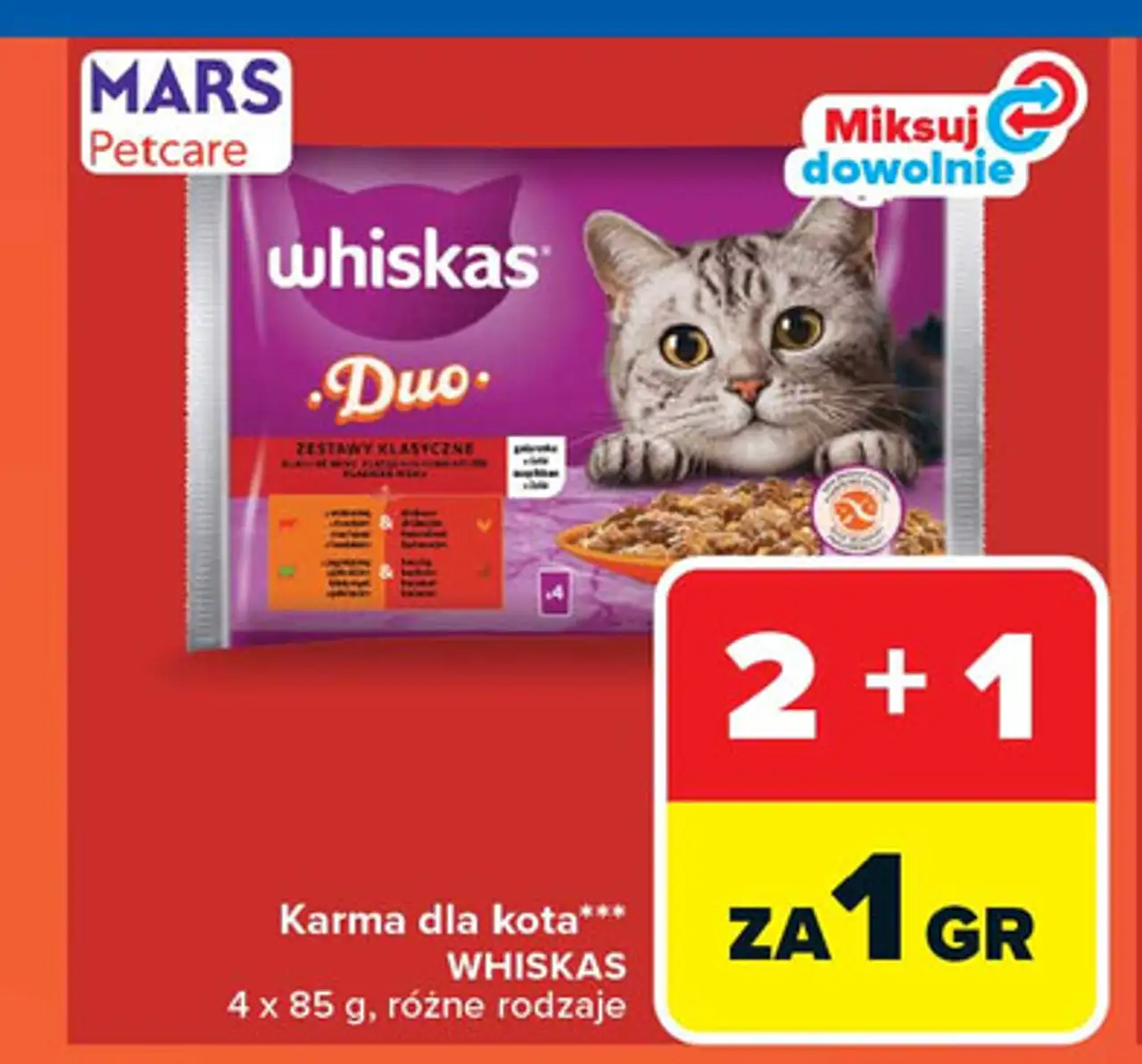 Karma dla kota WHISKAS 4 x 85 g, różne rodzaje