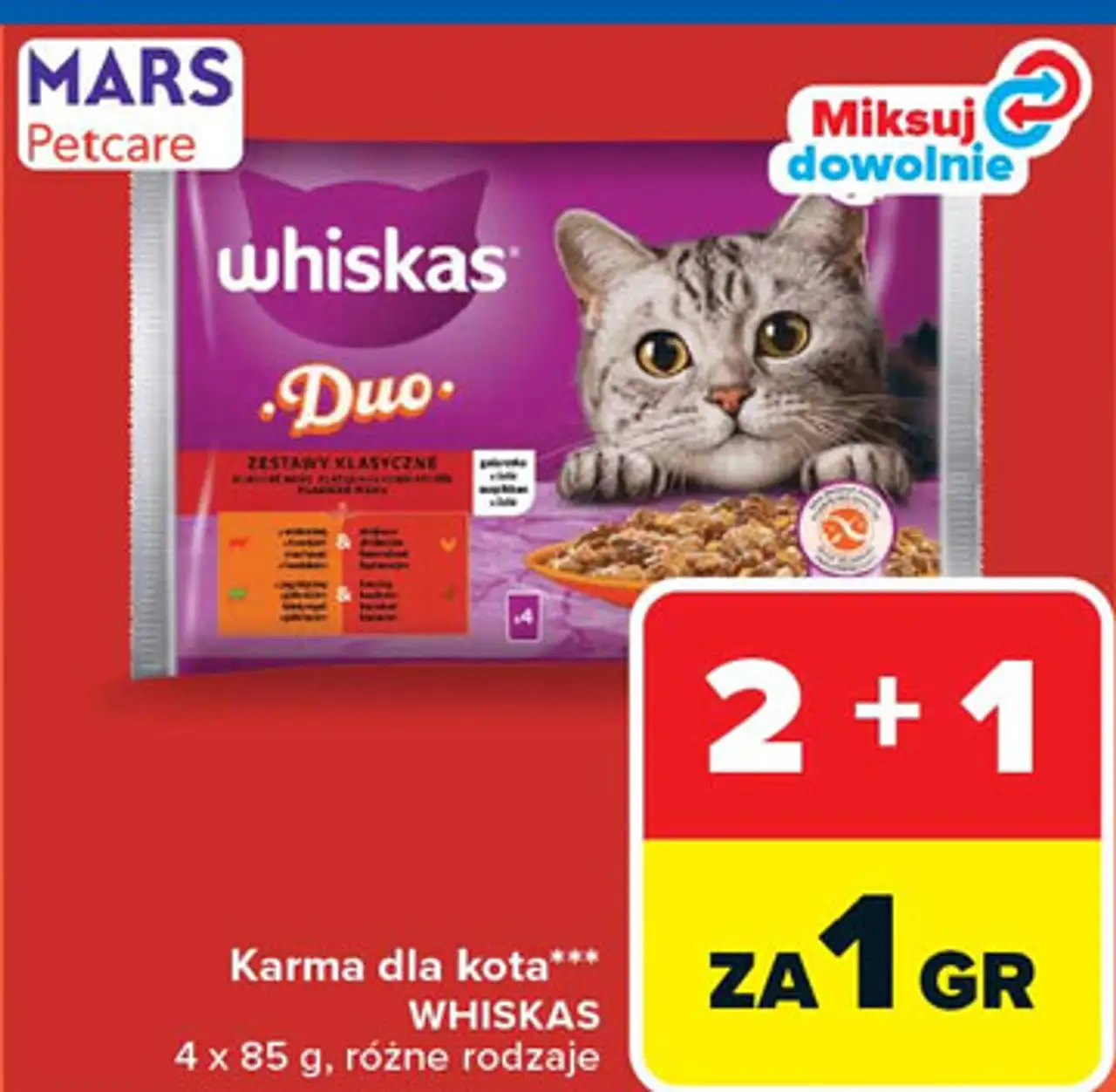 Karma dla kota WHISKAS 4 x 85 g, różne rodzaje