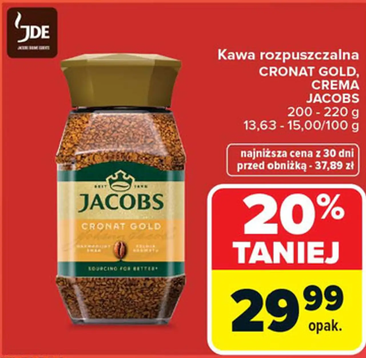 Kawa rozpuszczalna CRONAT GOLD, CREMA JACOBS 200 - 220 g