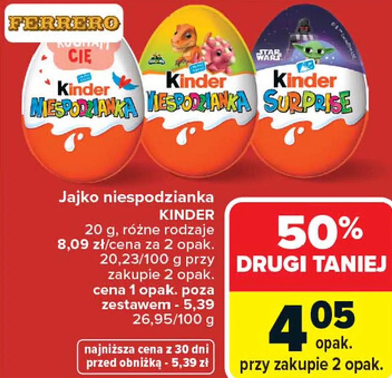 Jajko niespodzianka KINDER 20 g, różne rodzaje