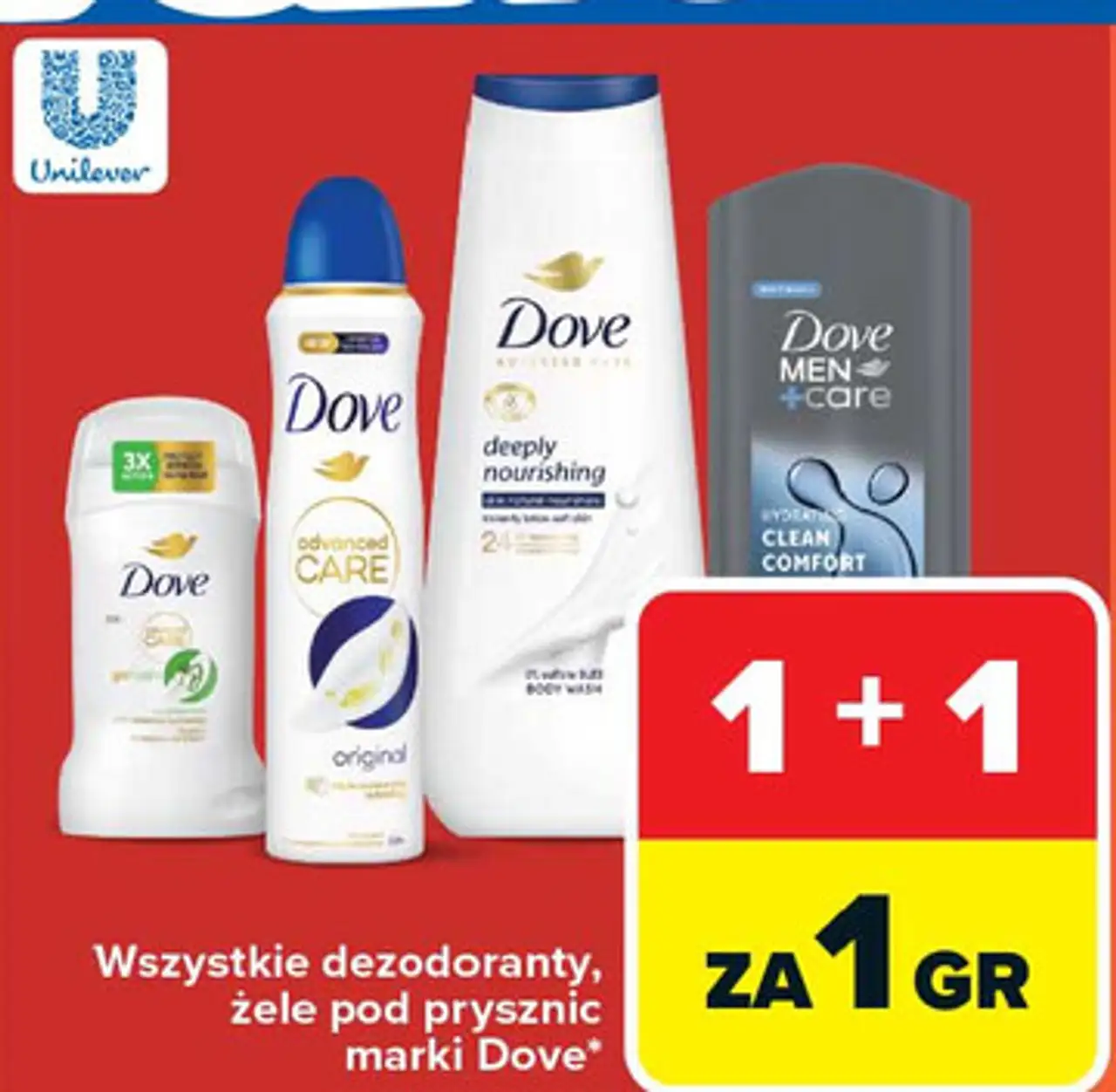 Wszystkie dezodoranty, żele pod prysznic marki Dove*