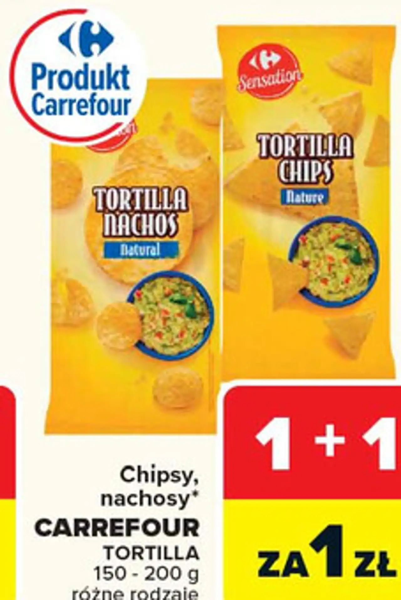 Chipsy, nachosy CARREFOUR TORTILLA różne rodzaje 150 - 200 g
