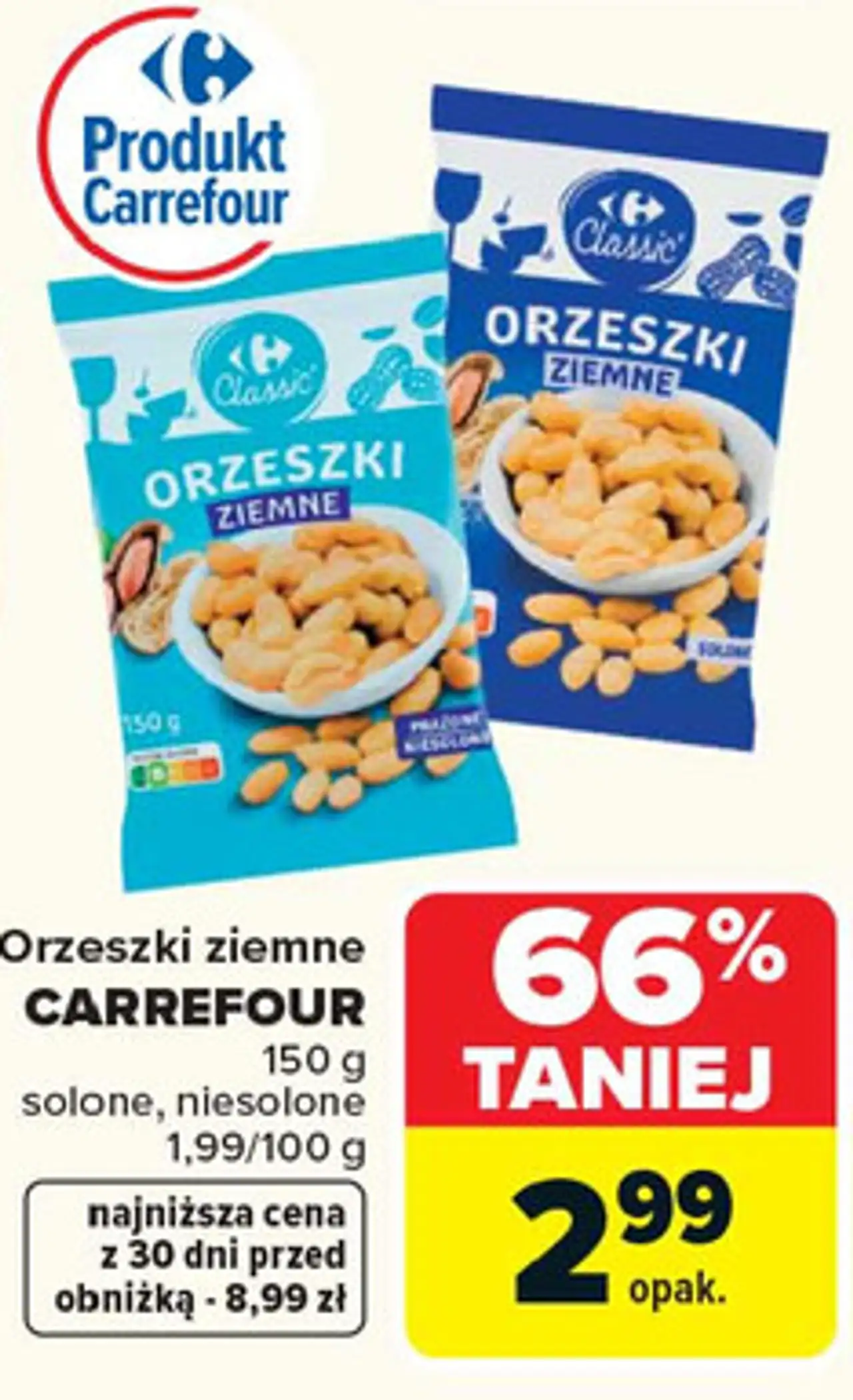 Orzeszki ziemne CARREFOUR 150 g solone, niesolone