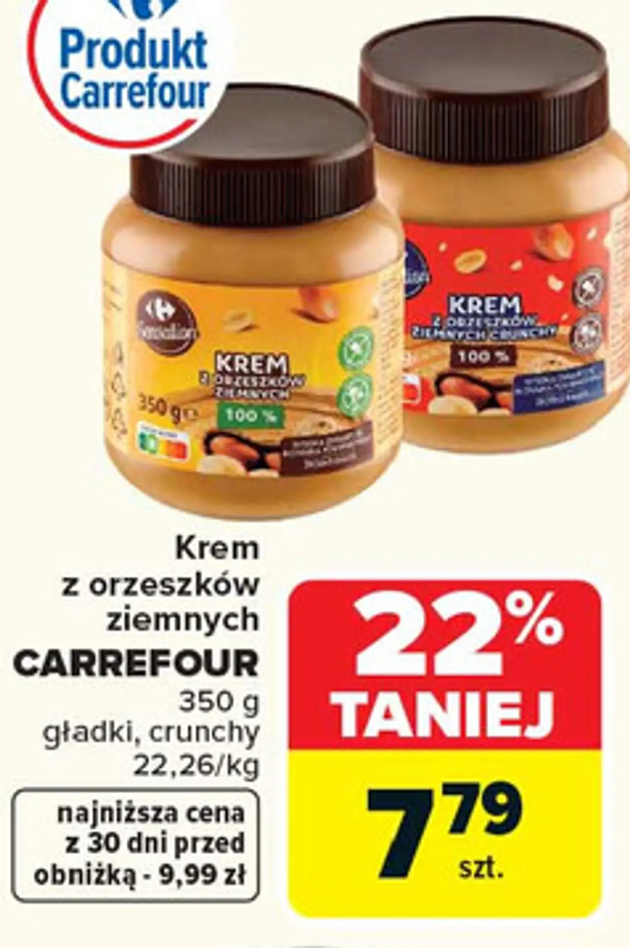 Krem z orzeszków ziemnych CARREFOUR 350 g gładki, crunchy