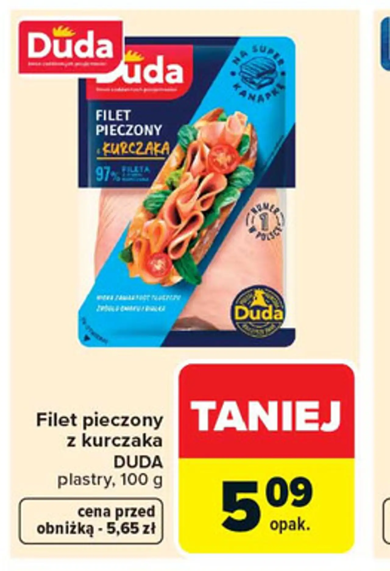 Filet pieczony z kurczaka DUDA plastry, 100 g