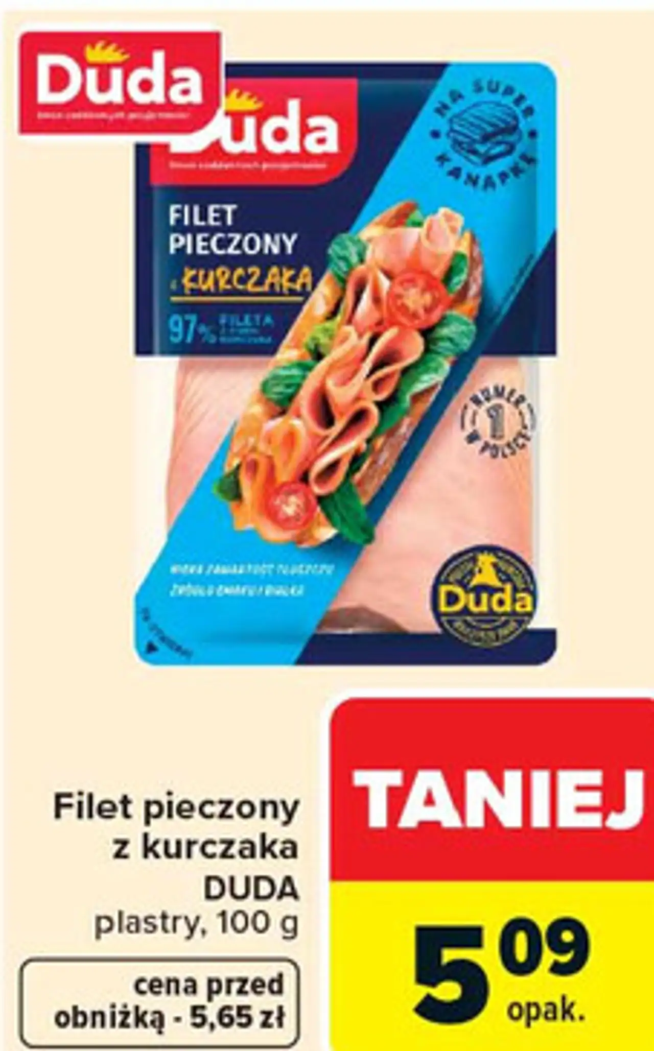 Filet pieczony z kurczaka DUDA plastry, 100 g