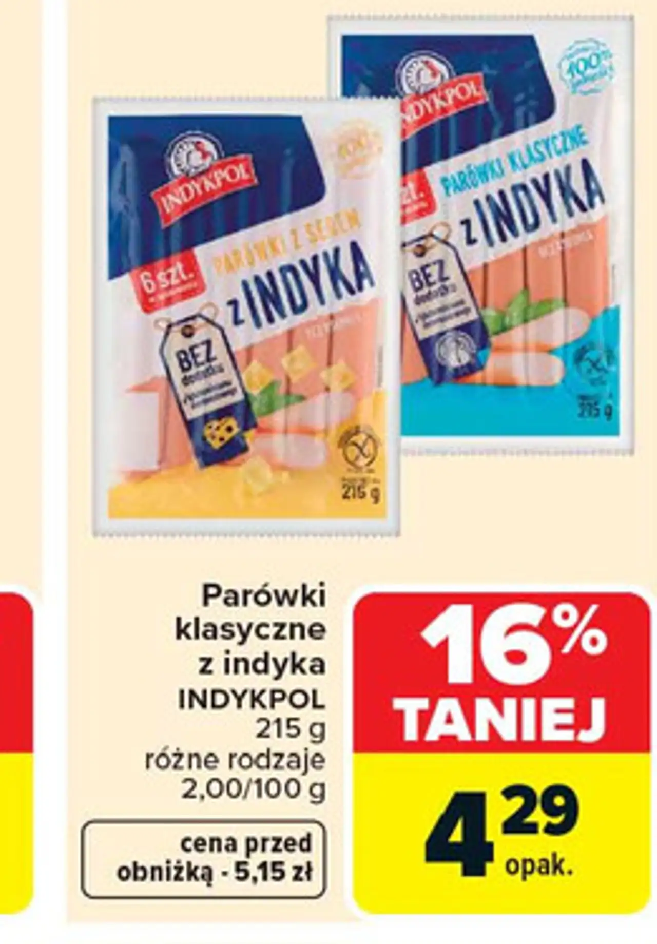 Parówki klasyczne z indyka INDYKPOL 215 g