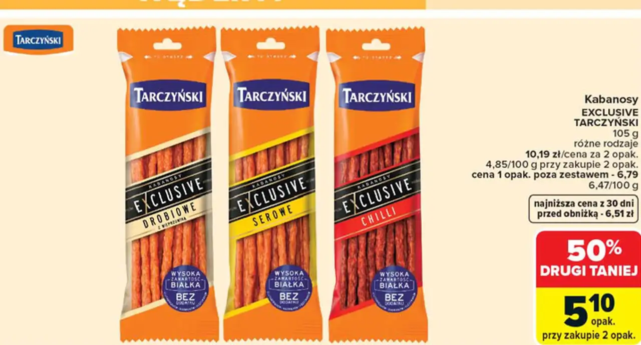 Kabanosy EXCLUSIVE TARCZYŃSKI 105 g różne rodzaje