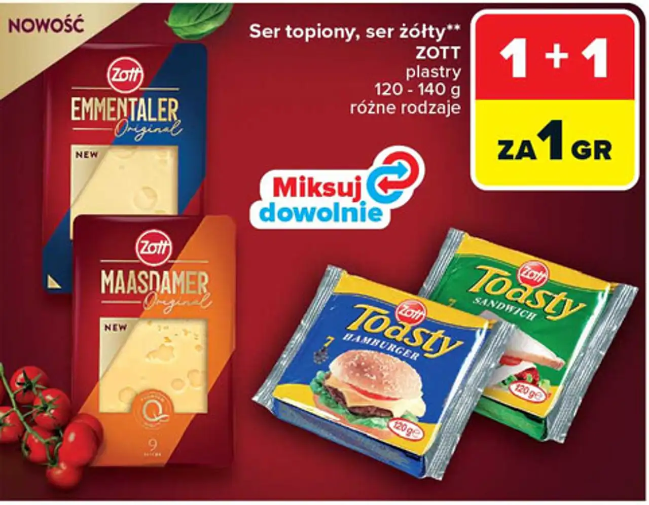 Ser topiony, ser żółty ZOTT plastry 120-140 g różne rodzaje