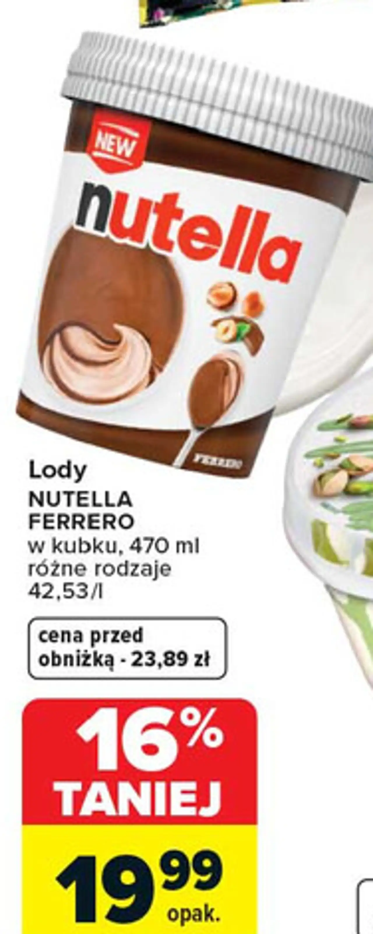 Lody NUTELLA FERRERO w kubku, 470 ml różne rodzaje