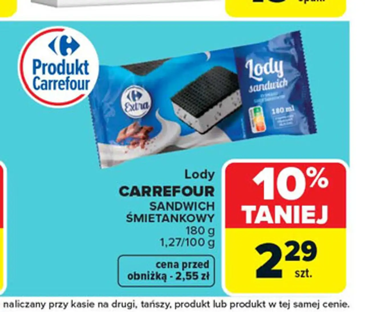 Lody CARREFOUR SANDWICH ŚMIETANKOWY