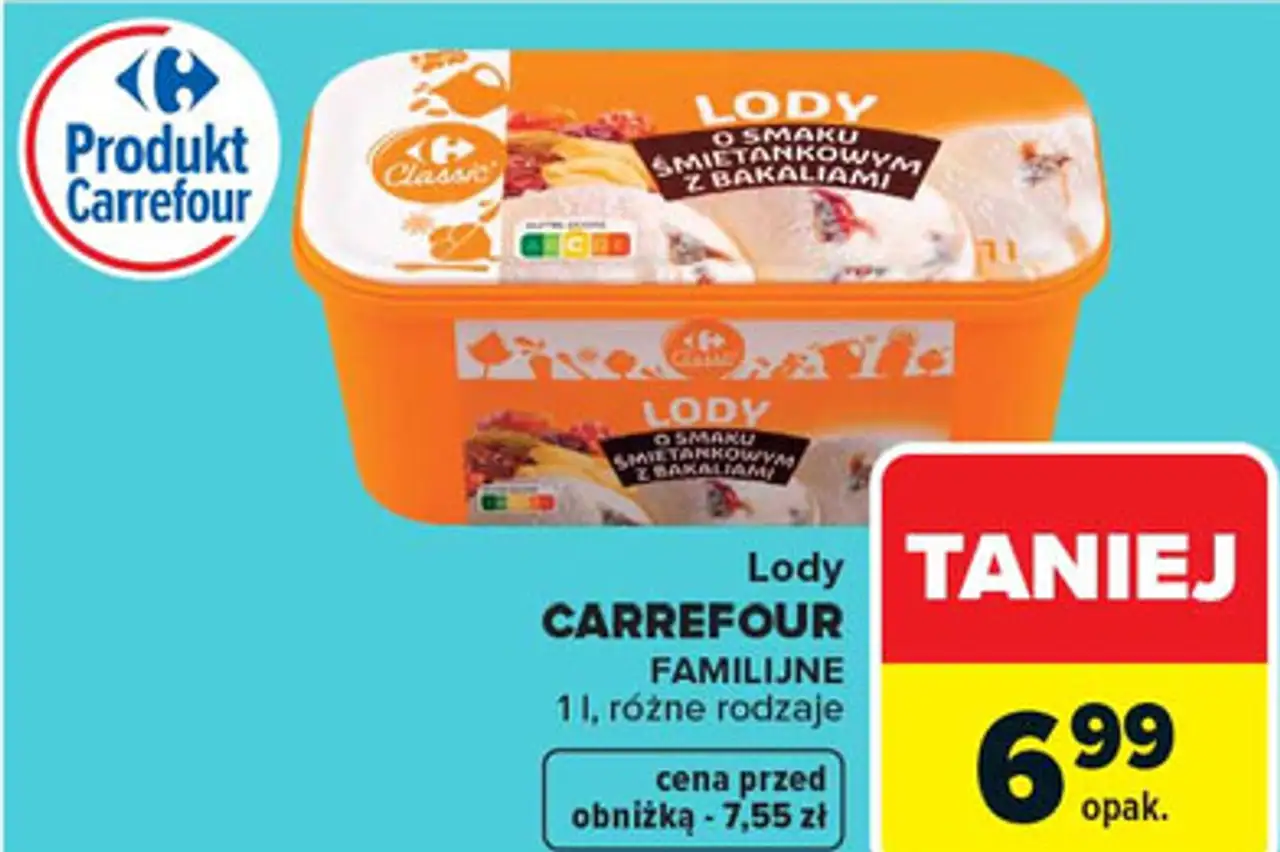 Lody CARREFOUR FAMILIJNE 1 l, różne rodzaje