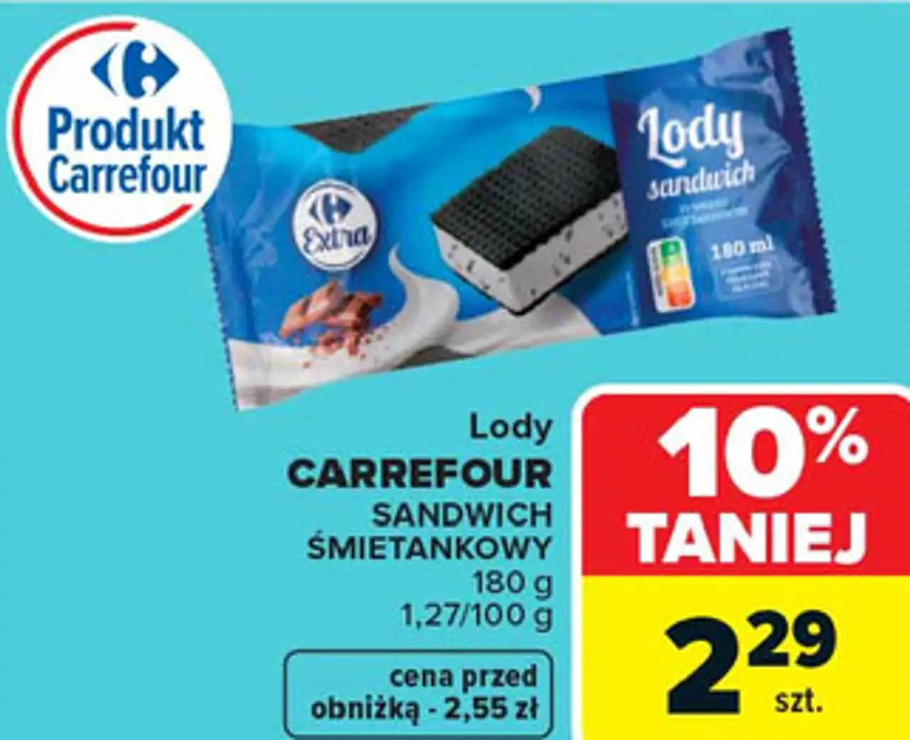 Lody CARREFOUR SANDWICH ŚMIETANKOWY 180 g