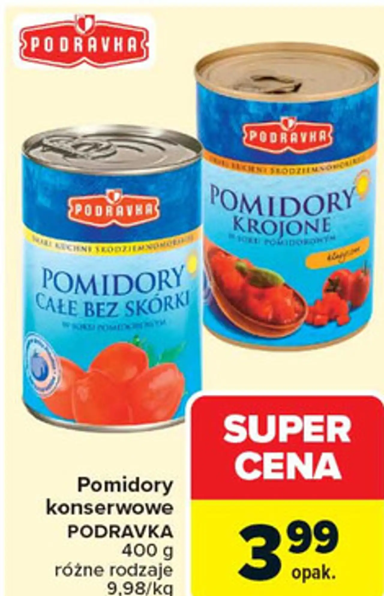 Pomidory konserwowe PODRAVKA 400 g różne rodzaje